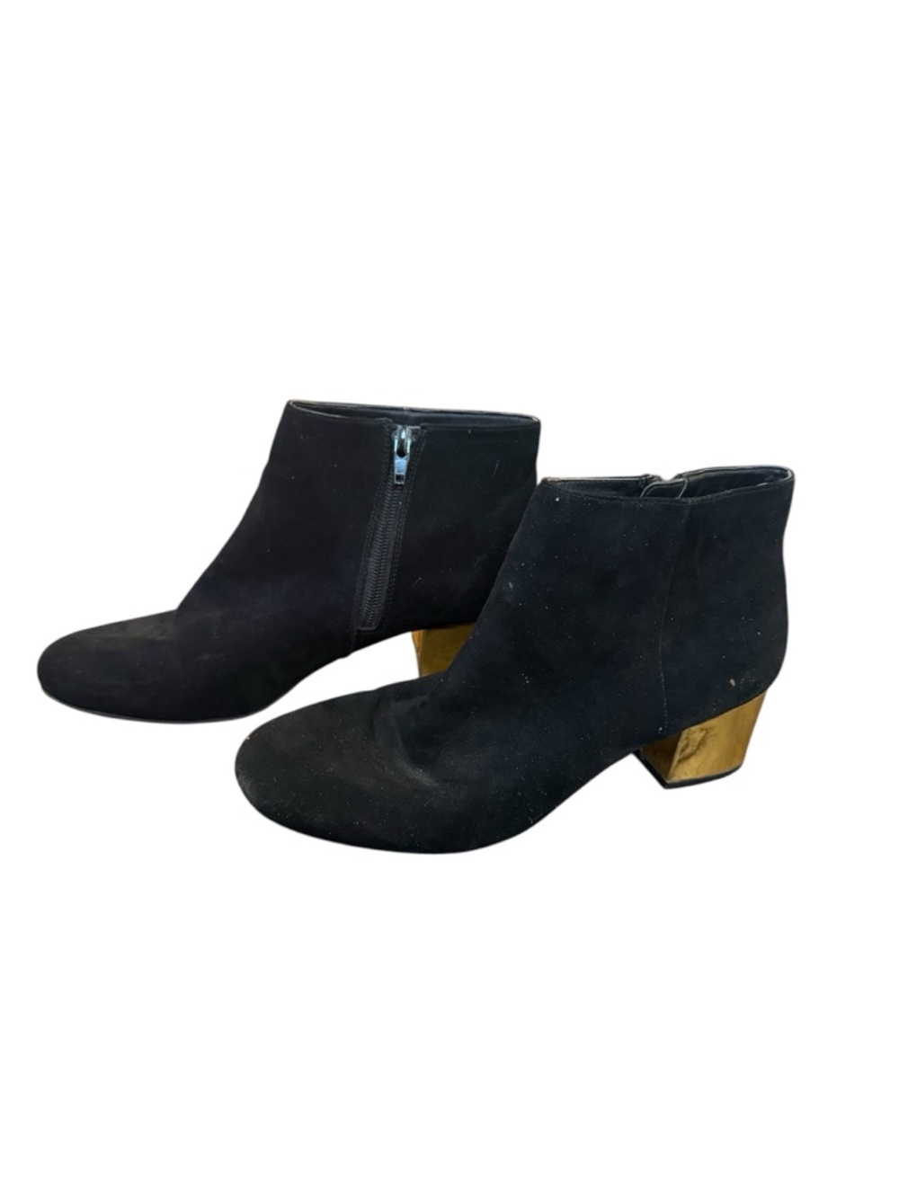 Arizona Jean Company Black Suede Ankle Boots with Gold Block Heel - Picture 4 of 6